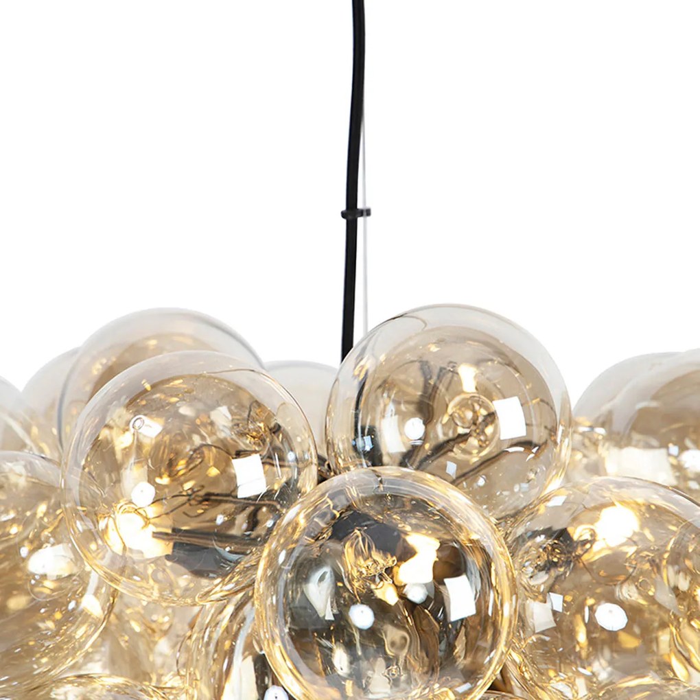 Lampa wisząca art deco czarna z bursztynowym szkłem 8-świateł - Uvas ArtDeco Oswietlenie wewnetrzne