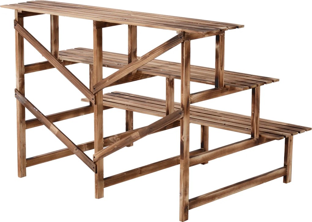 Outsunny regał na rośliny półka na kwiaty regał na kwiaty półka na rośliny stojak na kwiaty 3 stopnie drewno jodłowe kolor ciemnobrązowy 120 x 80 x 80 cm