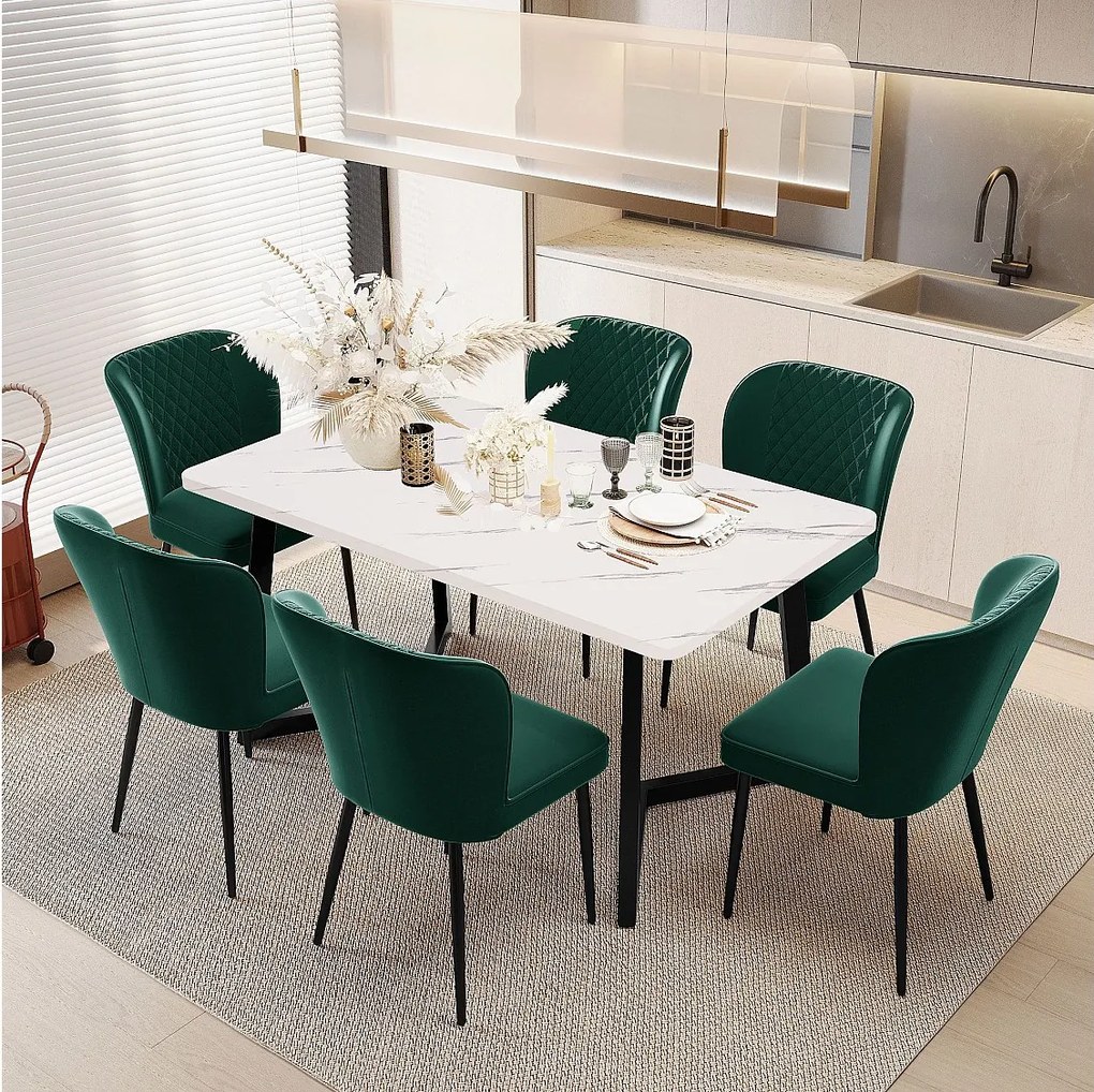 Krzesło do jadalni z aksamitu, metalowe nogi – zielony