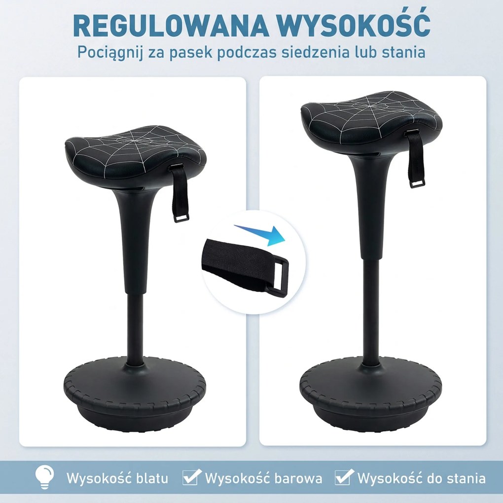 Vinsetto Stołek biurowy z funkcją obrotową, ergonomiczny stołek, regulowana wysokość 65,5-83,5 cm, 120° odchylany, czarny | Aosom PL