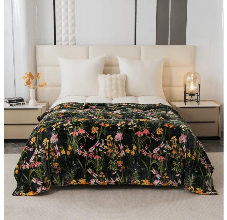 Mikropluszowy koc MYSTIC GARDEN, ciemnozielony Rozmiar: 200 x 220 cm