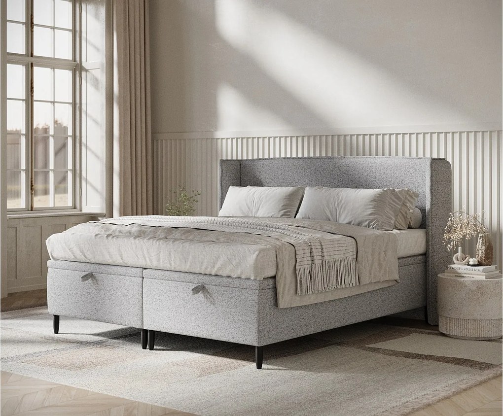 Łóżko tapicerowane w tkaninie plecionej Ritual - 140 x 200 cm - szary