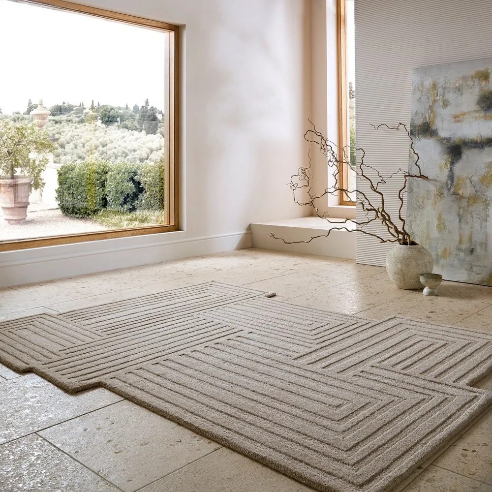 Beżowy wełniany dywan tkany ręcznie 120x170 cm Zen Rectangles – Flair Rugs