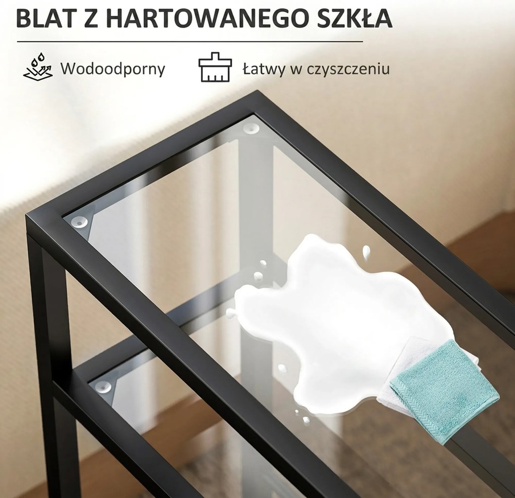 HOMCOM Półka 3-stopniowa z hartowanego szkła, 18 cm szerokości, rama stalowa, zabawne poprzeczki, Czarny