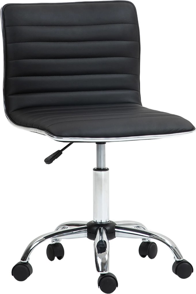 HOMCOM Regulowany Salonowy Fotel z Oparciem, Obrotowy, Metal, Skóra Ekologiczna, 48 x 52 x 78-90 cm, Czarny