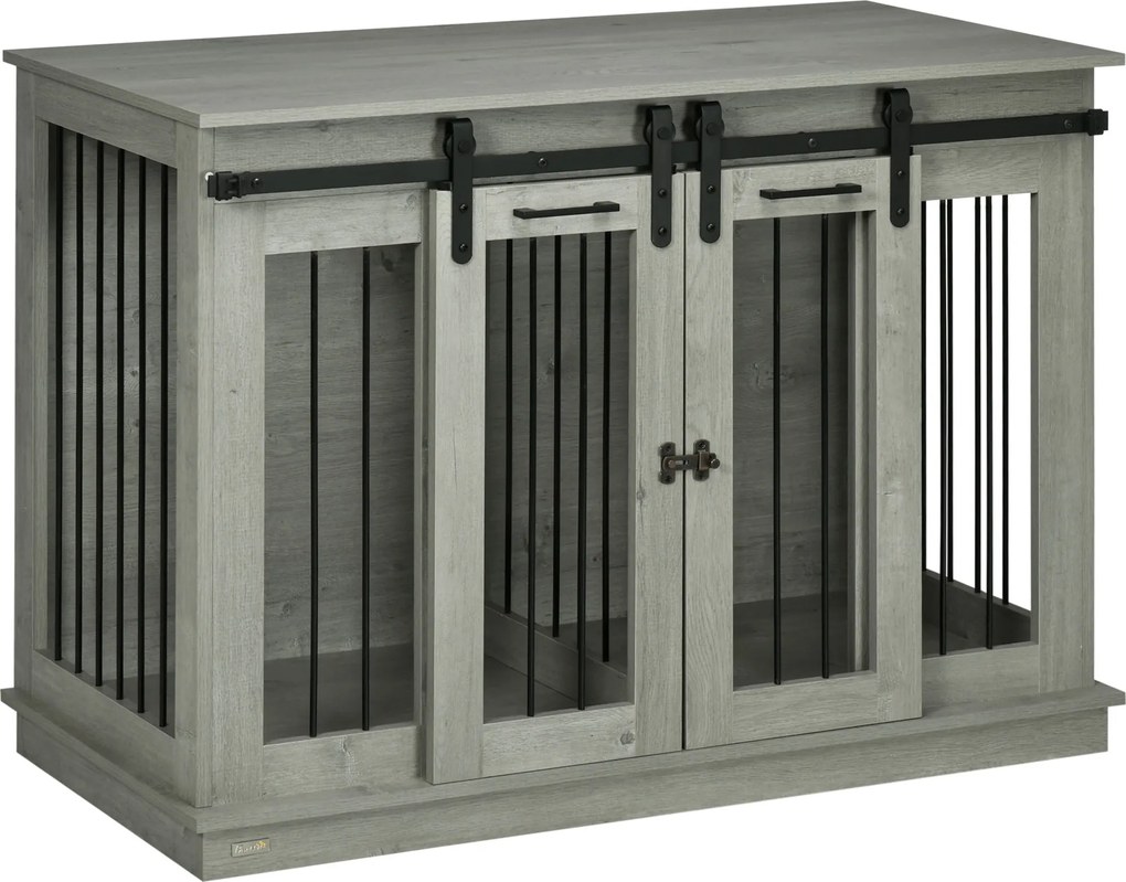 PawHut Klatka dla psów z 2 drzwiami, transporter dla psów, wytrzymały design, zamykana, Szary