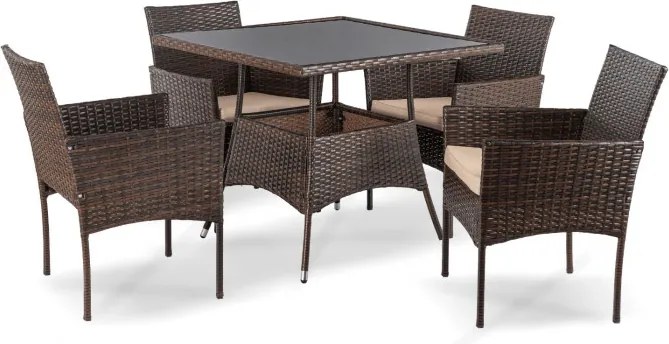 Zestaw Mebli Ogrodowych MORADO Stół i 4x Krzesło Brązowy/Beżowy Technorattan Nowoczesny