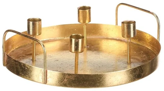 Metalowy świecznik adwentowy na 4 stożkowe świece,złoty, 25 x 25 x 7 cm