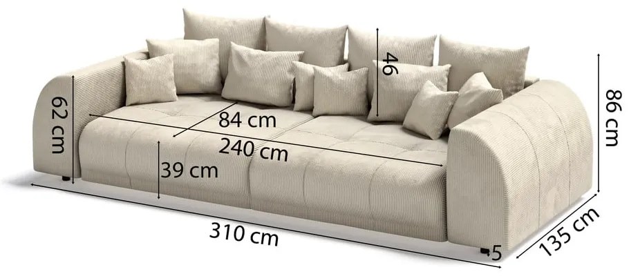 Kremowa sztruksowa sofa 310 cm Vanessa – Ropez