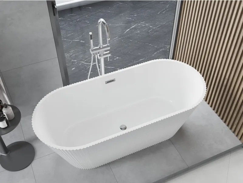 Mexen Yara wanna wolnostojąca ryflowana 170 x 75 cm, biała, przelew chrom - 52861707500-01