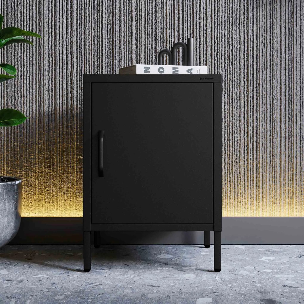 Szafka nocna metalowa na nóżkach czarna, 424x595x400 mm: MIA Modern