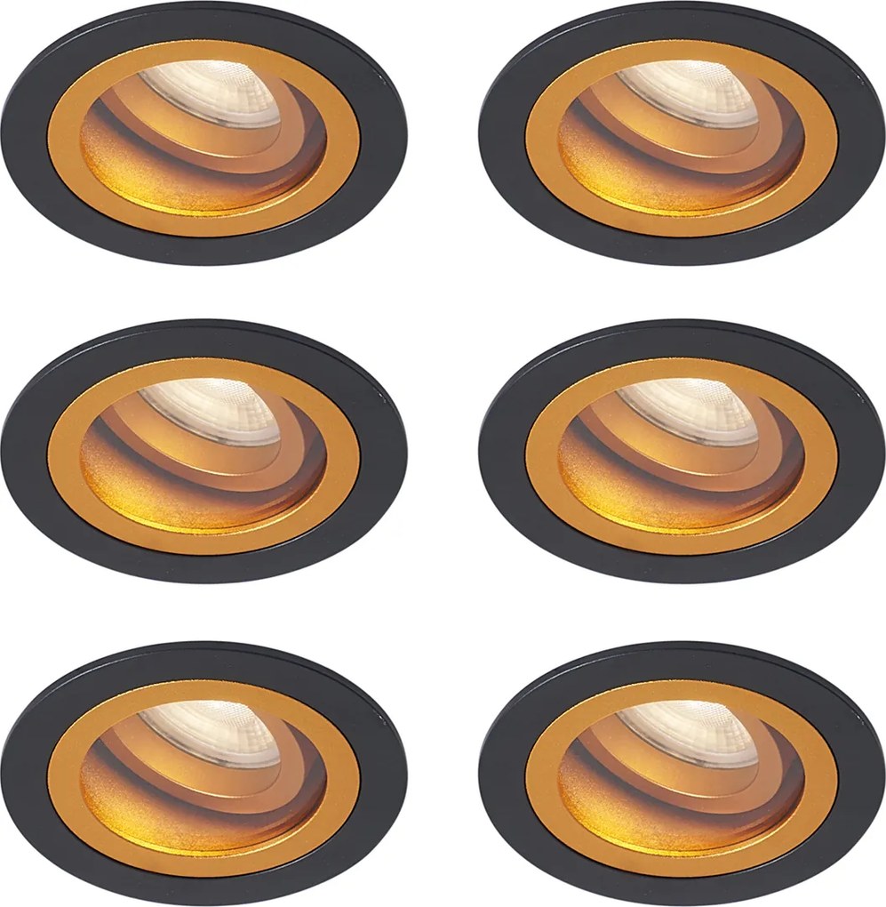 Zestaw 6 nowoczesnych reflektorów wpuszczanych czarno-złotych, obrotowych i uchylnych IP44 - Chuck