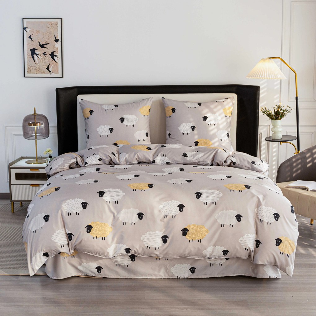 PrzytulneMieszkanie.pl PrzytulneMieszkanie.pl Pościel z mikrowłókna SHEEP DREAM szara Rozmiar pościeli: 70 x 90 cm | 140 x 220 cm