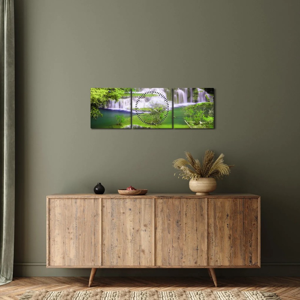 Obraz - Wodospady Huay Mae Khamin, Kanchanaburi, Tajlandia (z zegarem) (90x30 cm)