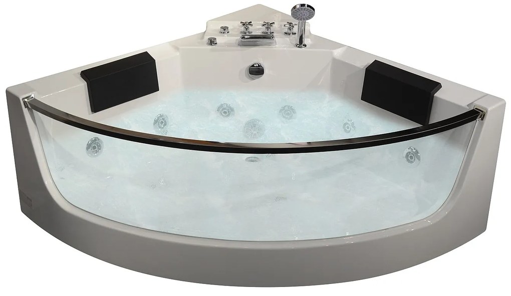Wanna narożna z hydromasażem EVELINA – 2-osobowa – 330 l – 138 × 138 × 63 (dł. × szer. × wys.)