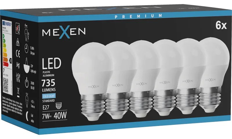 Mexen Nova 6x żarówka LED E27, G45, 7W, Zimna - 6500K, 735 lm - L101-E27-0765-01x06