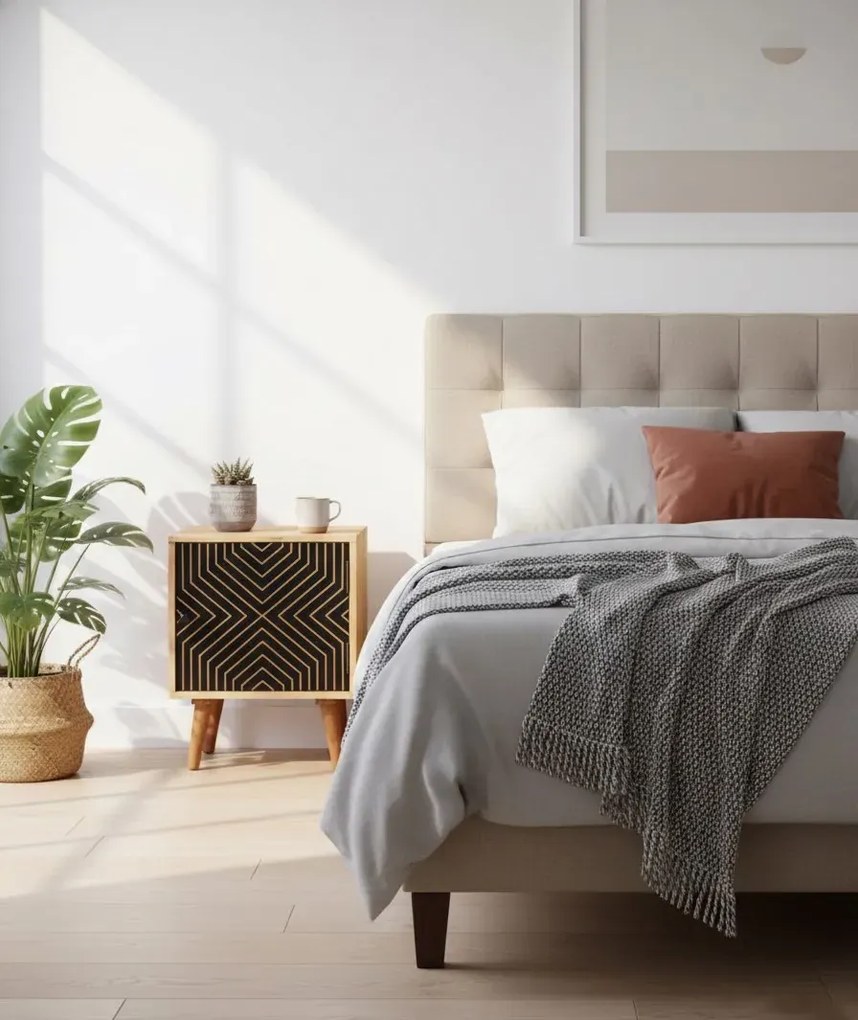 Drewniana szafka nocna z czarnym frontem W6-G97