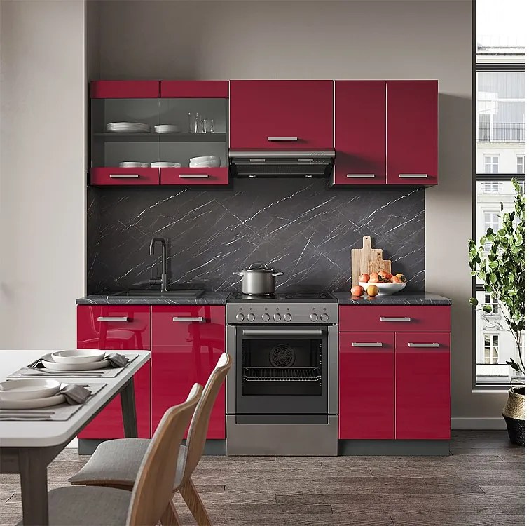 Aneks kuchenny czerwony wysoki połysk/antracyt 200x46x81.6 r-line