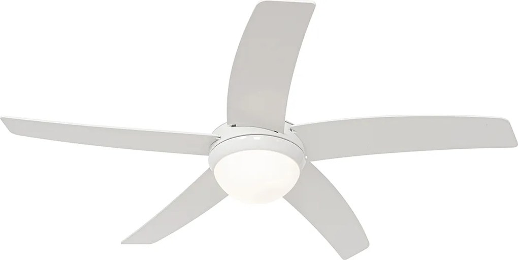 Inteligentny wentylator sufitowy biały z drewnianym nadrukiem 132 cm z LED z możliwością ściemniania z pilotem - Cool