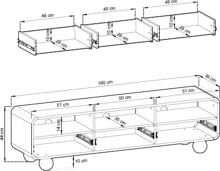 Kaszmirowa szafka RTV na kulistych nóżkach 160 cm P4-C61