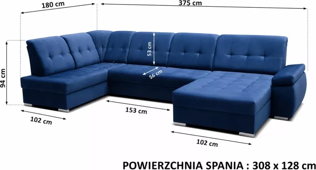 Tapicerowany narożnik Zeusi z funkcją spania i dwoma pojemnikami na pościel