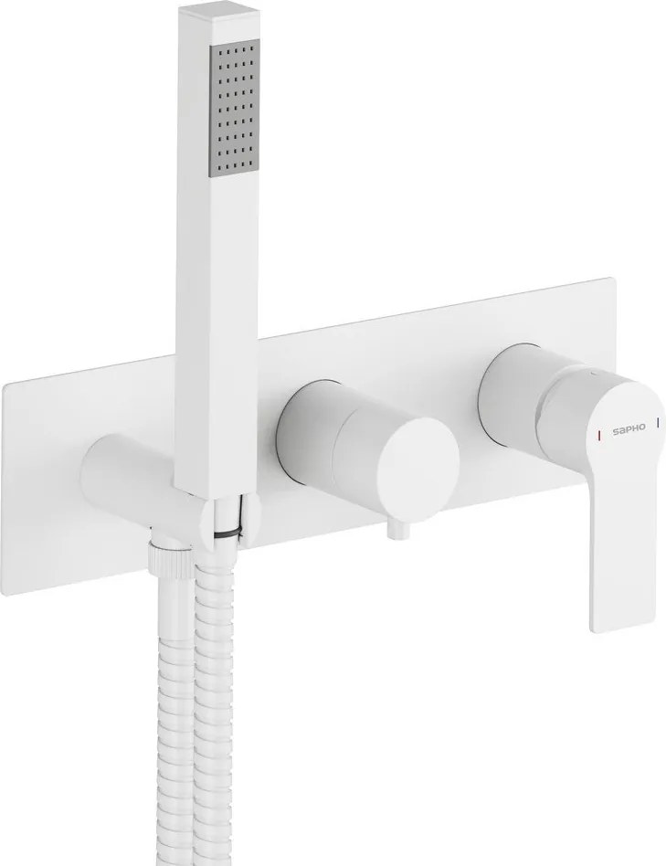 Biała bateria prysznicowa podtynkowa (2 otwory) Pax – Sapho