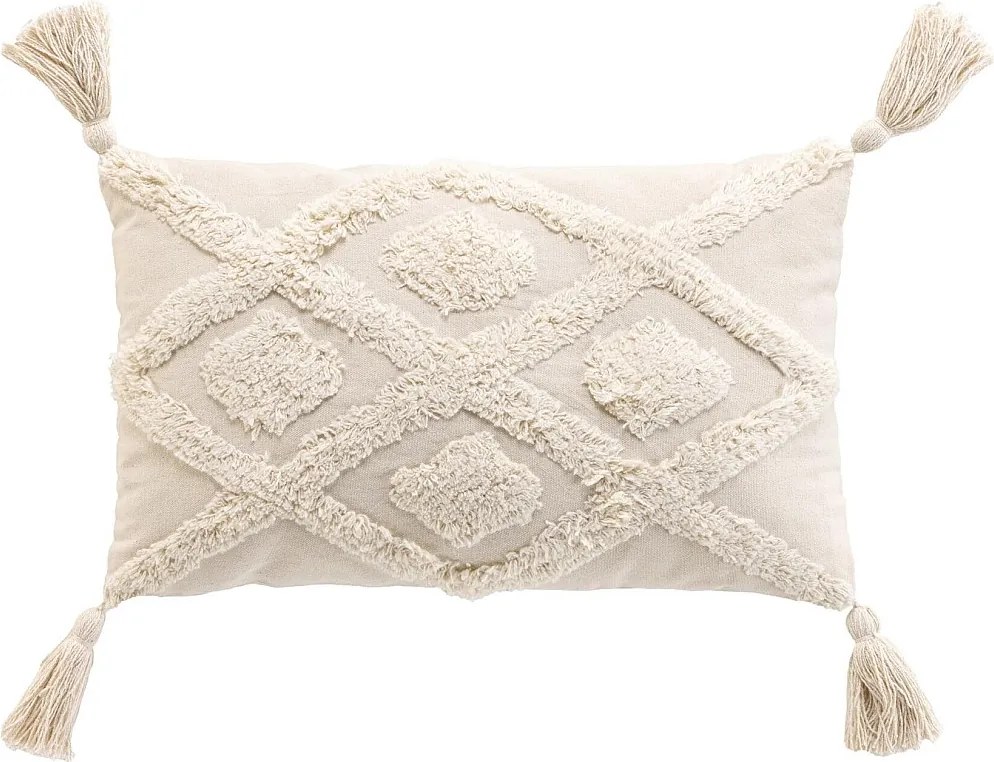 Coussin Déhoussable Compressé Pompons 30x50 cm Coton/Polyester Tufté - INCA