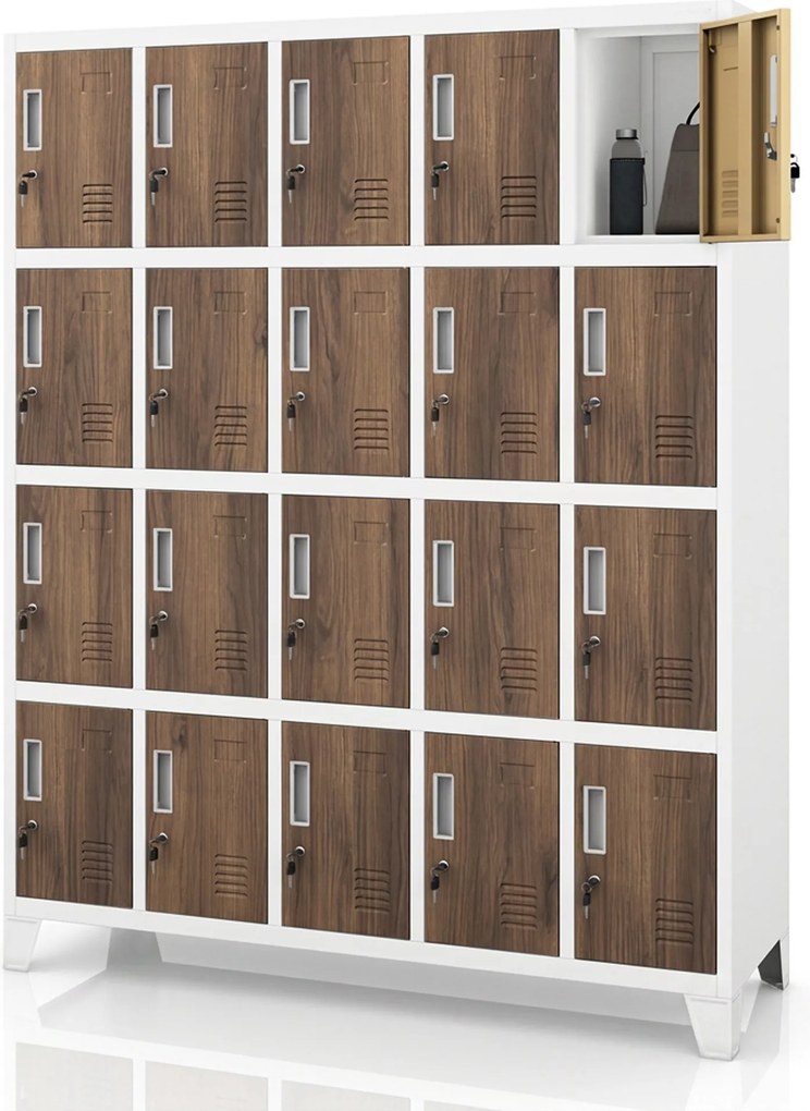 Szafa skrytkowa socjalna BHP biała / orzech: Eco Design ROBERT, 1360 x 1720 x 450 mm