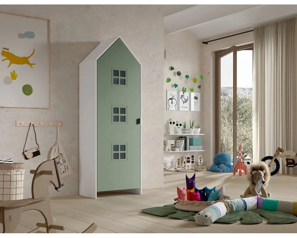 Biała/zielona szafa dziecięca 58x172x37 cm Casami Bruges – Vipack