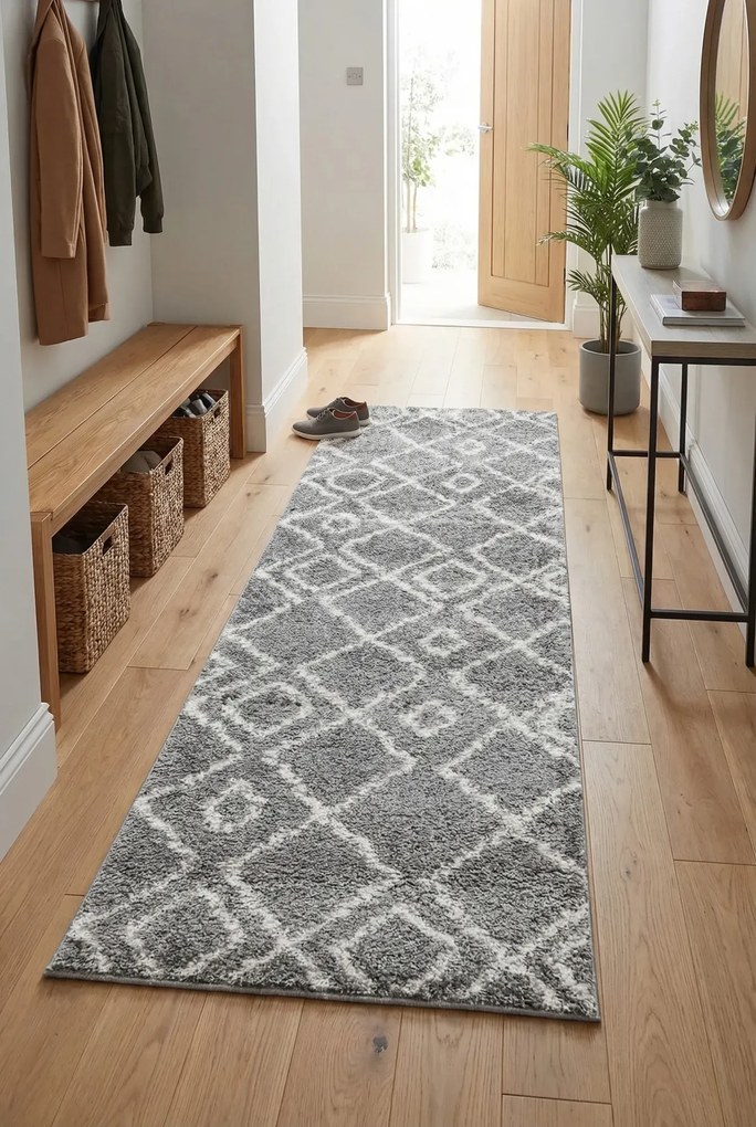 Szary chodnik shaggy we wzory G9-P22