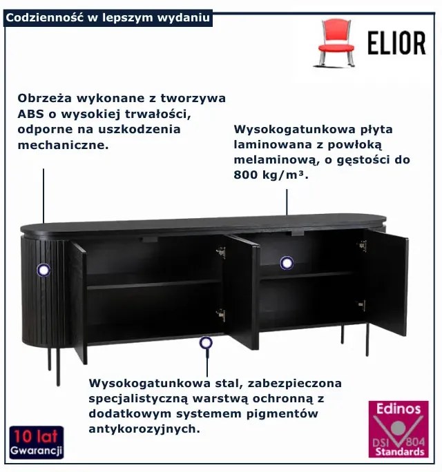 Czarna komoda na nóżkach z lamelami 200cm Z2-T86