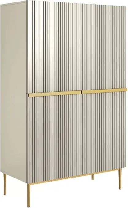 Komoda wysoka Nicole 100 cm dwudrzwiowa z ryflowanym frontem - kaszmir / złote nóżki