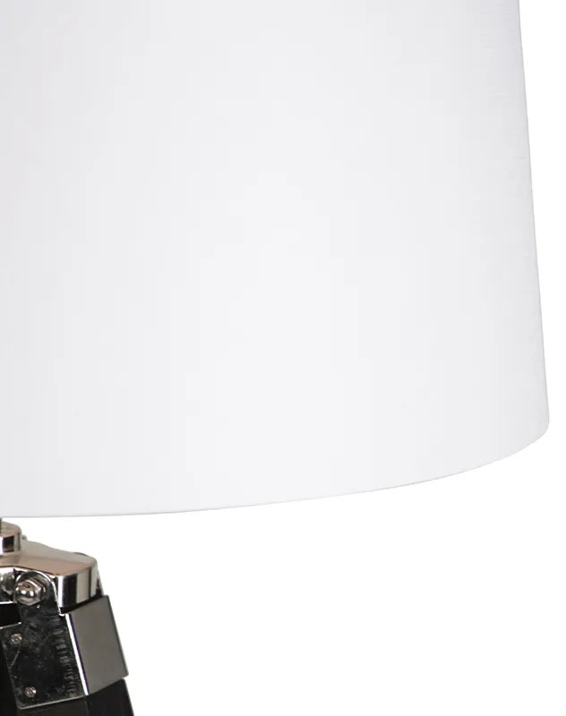 Lampa podłogowa Tripod czarna z abażurem 45cm lnianym białymPrzemysłowy Oswietlenie wewnetrzne
