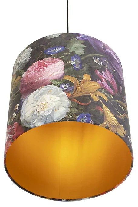 Lampa wisząca z aksamitnym abażurem kwiaty ze złotem 40 cm - Combi klasyczny/Antyczny Oswietlenie wewnetrzne