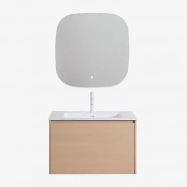 Zestaw Wiszących Mebli Łazienkowych Zintegrowany Z Umywalką Jacob Naturalna & Kwadratowa Lampa Led I Przeciwmgielna 75x75 Cm - Sklum