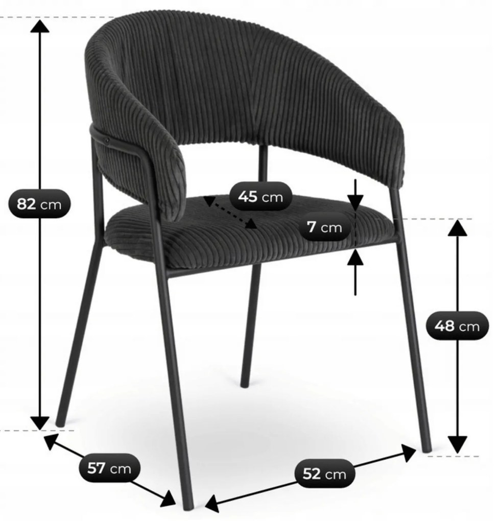 Krzesło Tapicerowane TINKA Czarne Sztruksowe Nowoczesne Loft