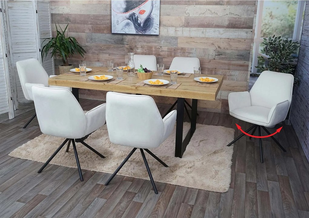 Krzesło do jadalni MCW-G67 (zestaw 6 sztuk),  kremowo-beżowy, czarne nogi