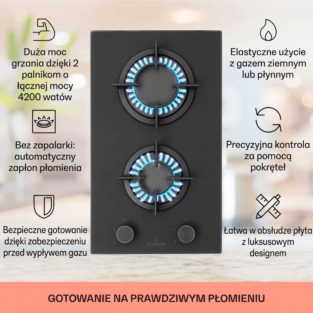 Klarstein Firetale 30cm Płyta Gazowa 2 Palniki Czarny