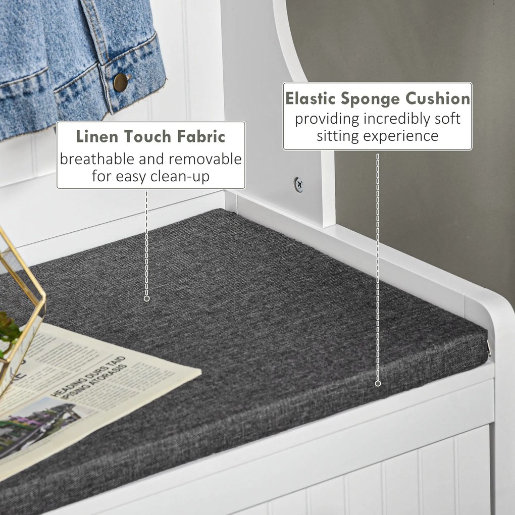 HOMCOM Garderoba z Haczykami, Stojak na Buty, do Przedpokoju, Korytarza, Metal, MDF, Biały+Szary