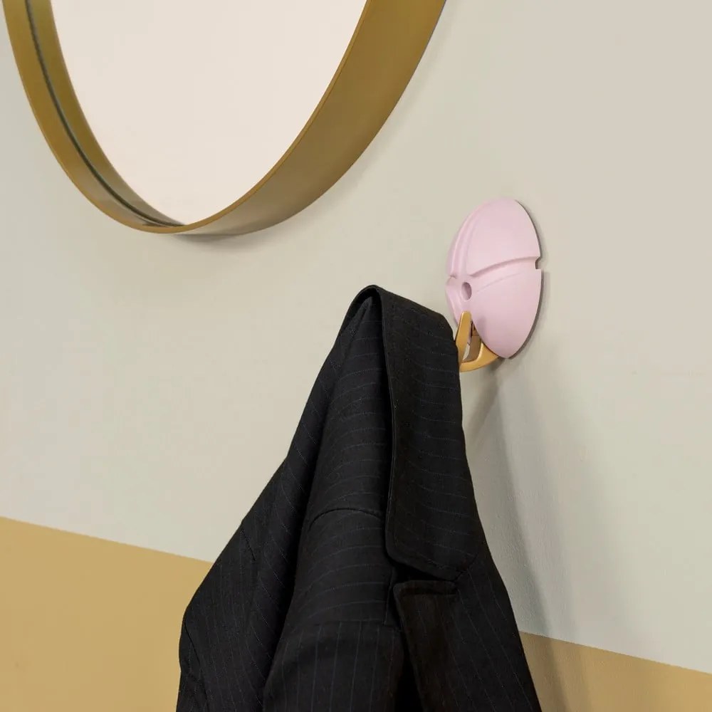 Jasnoróżowy/w kolorze złota ścienny plastikowy haczyk Tick – Spinder Design