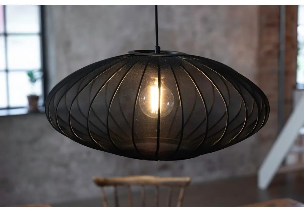 Czarna lampa wisząca z tekstylnym kloszem ø 60 cm Florence – Markslöjd