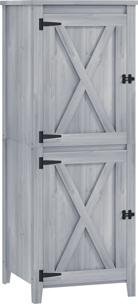 Outsunny Drewniana Szopa, Kompaktowy Szafę Ogrodową na Narzędzia i Sprzęt Ogrodowy z Zamykanymi Drzwiami, Jasnoszary