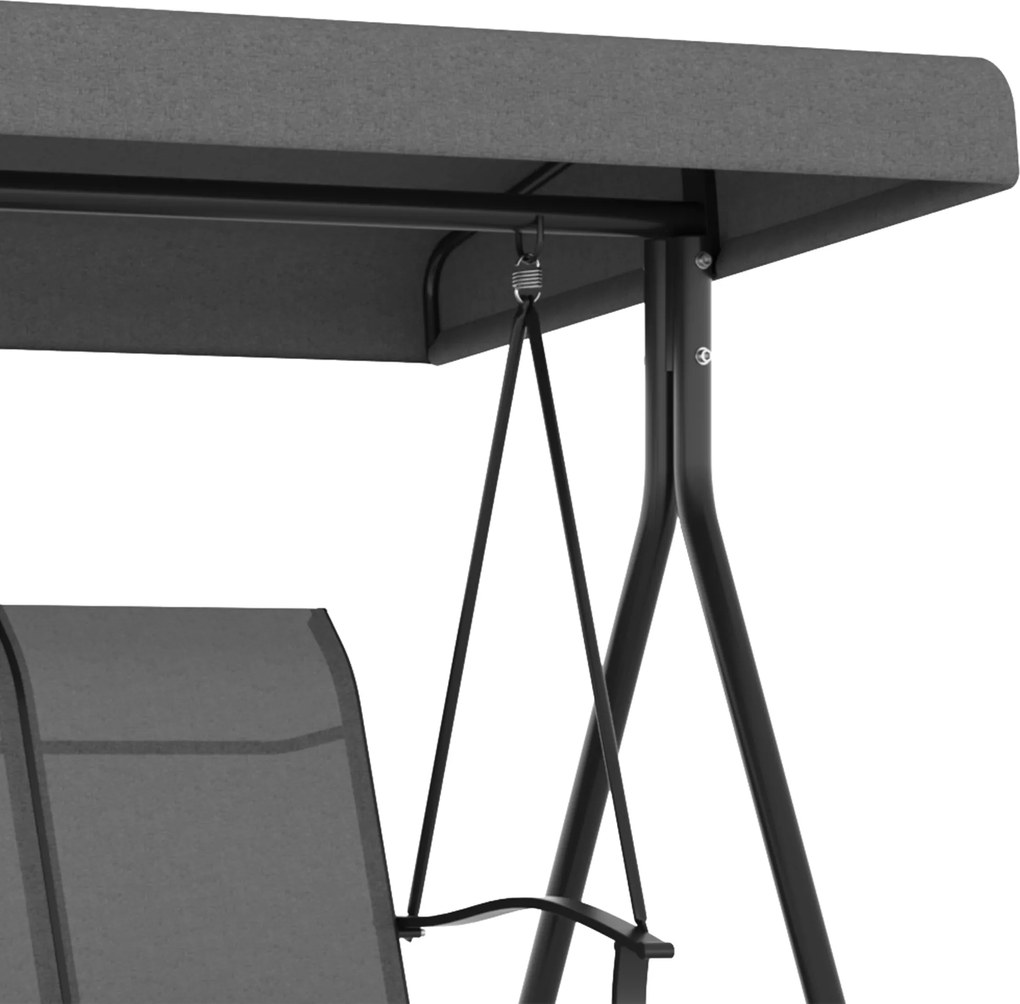 Outsunny Huśtawka Ogrodowa 3-osobowa z Regulowanym Dachem Szara | Aosom PL