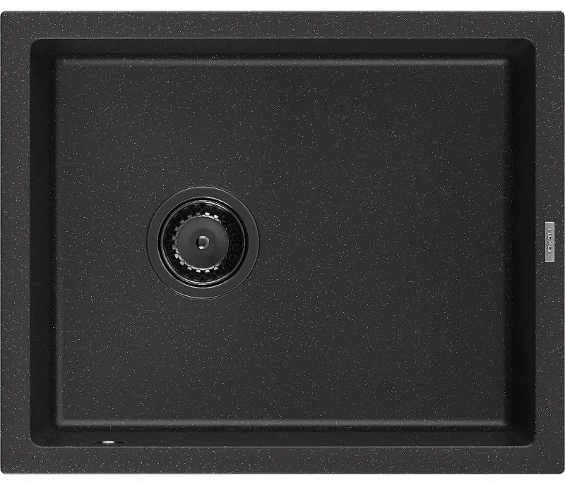 Mexen Pedro zlewozmywak granitowy 1-komorowy 560 x 460 mm, czarny/srebrny metalik, syfon czarny - 6508561000-73-B