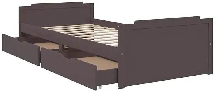 Łóżko drewniane z szufladami ciemny brąz 90x200 - Kamos