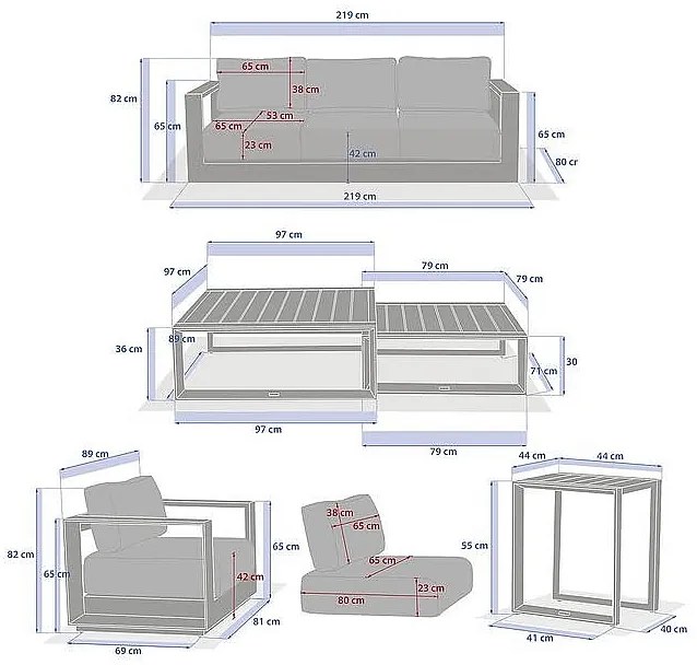 Zestaw aluminiowy dla 5 osób MADRID (mahoń)