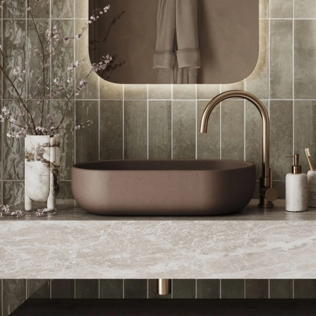 Umywalka betonowa nablatowa owalna bez otworu 60 x 32 cm FORMO | różne kolory : Kolor - Czarny