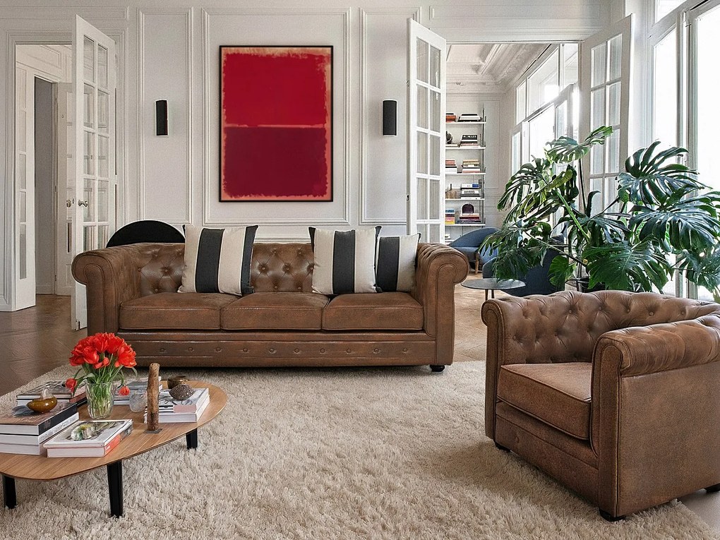 Zestaw 2 foteli CHESTERFIELD z mikrofibry o wyglądzie postarzanej skóry