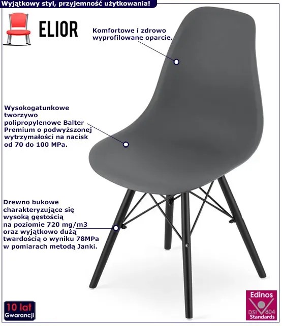 Ciemnoszare krzesło z drewnianymi nogami - Sopi 3X