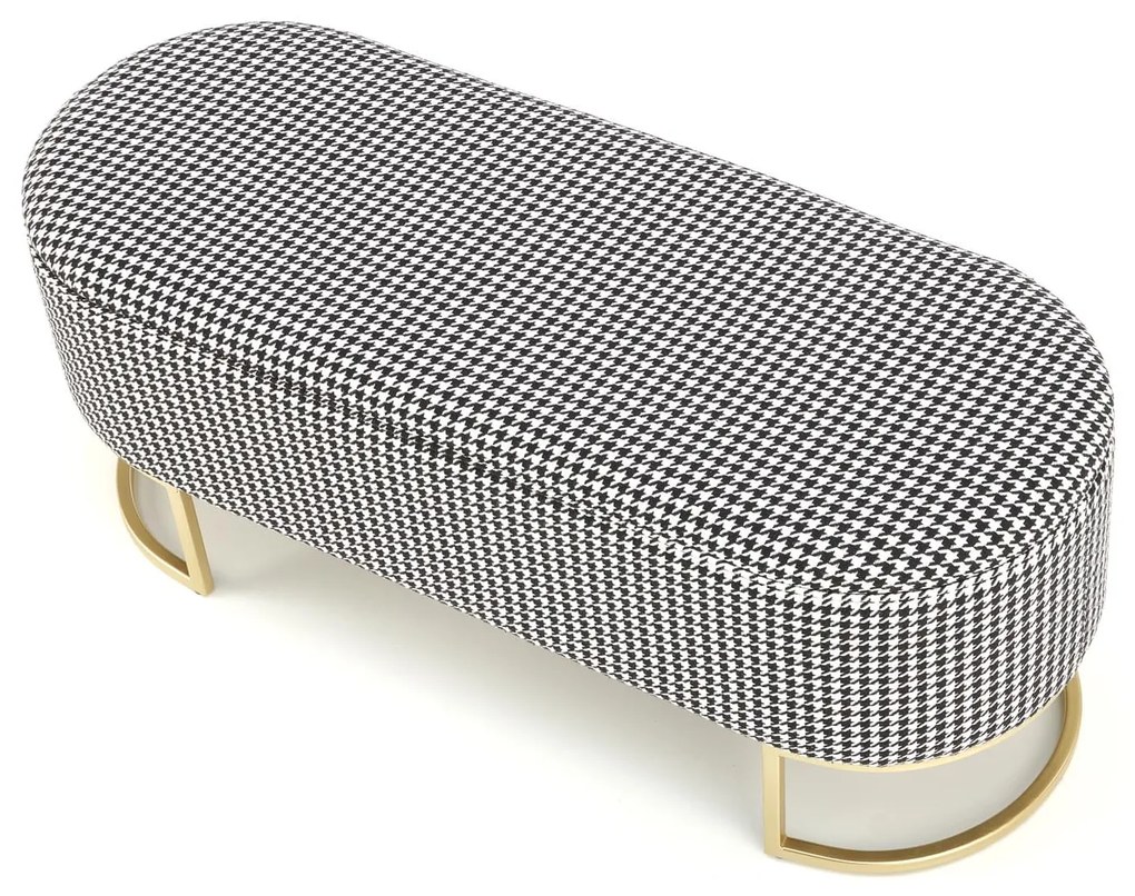 HARMONY ławka, pufa z funkcją pojemnika czarny biały złoty pepitka glamour